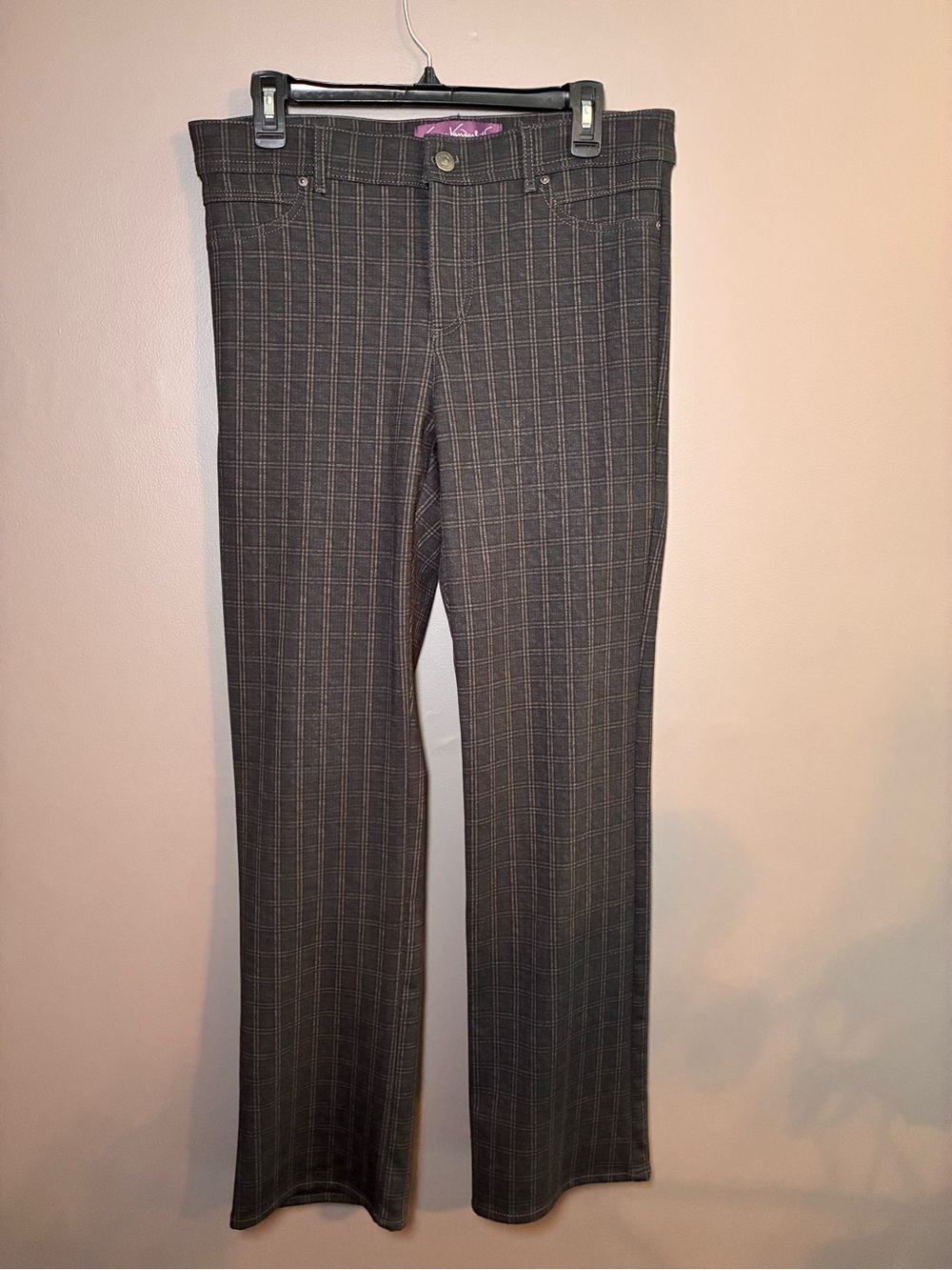 Gloria Vanderbilt Gray Plaid Wide-Leg Jeans with Windowpane Pattern